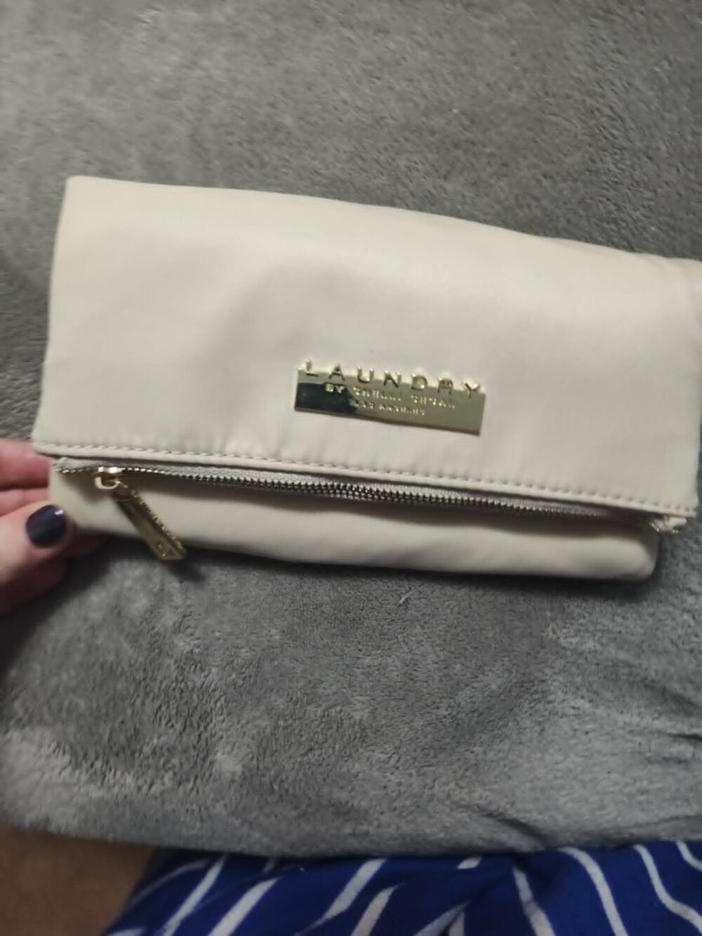 Cream Nylon Foldover Crossbody Wallet Clutch Bag